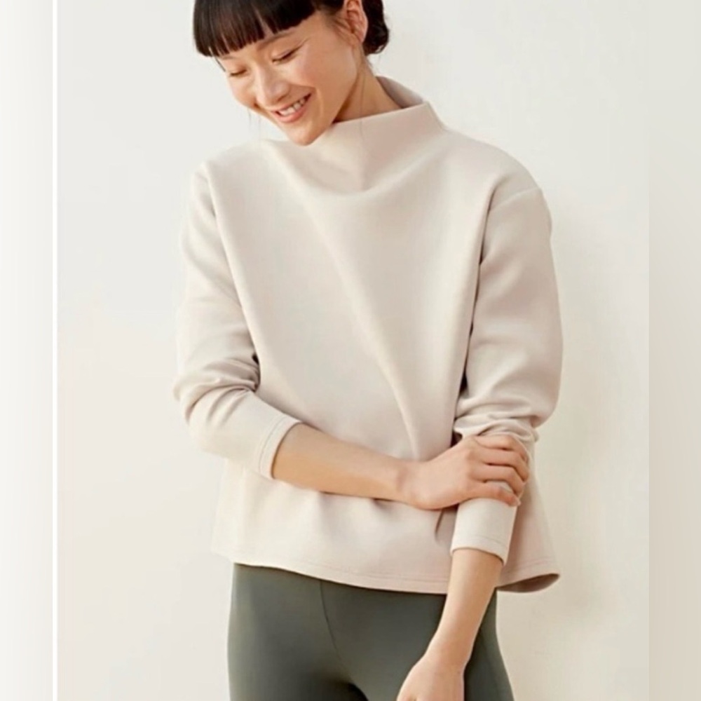 ADAY Like A Boss Funnel Neck Pullover Blouse Sand sz L